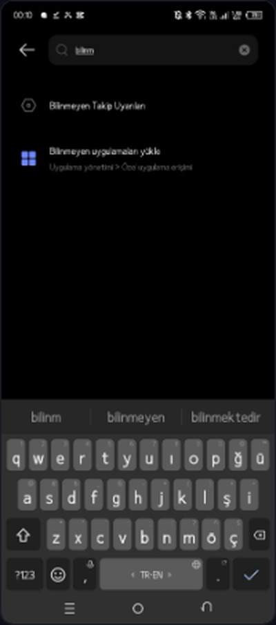 Ayarlarda bilinmeyen araması
