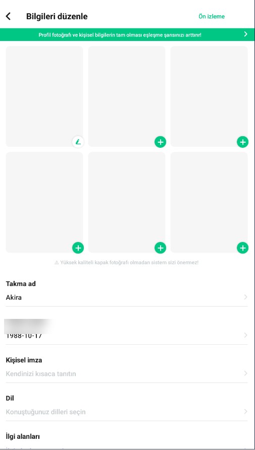 TopChat profil düzenleme